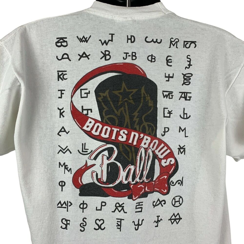 Vintage 90s Texas Boots n Bows Ball T Shirt Cowboy Western White Tee XL X-Large